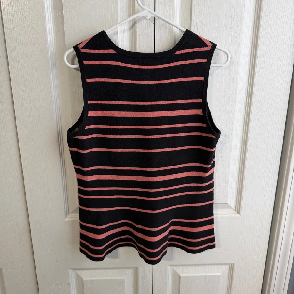 Ann Taylor Factory‎ black pink striped peplum sweater size large